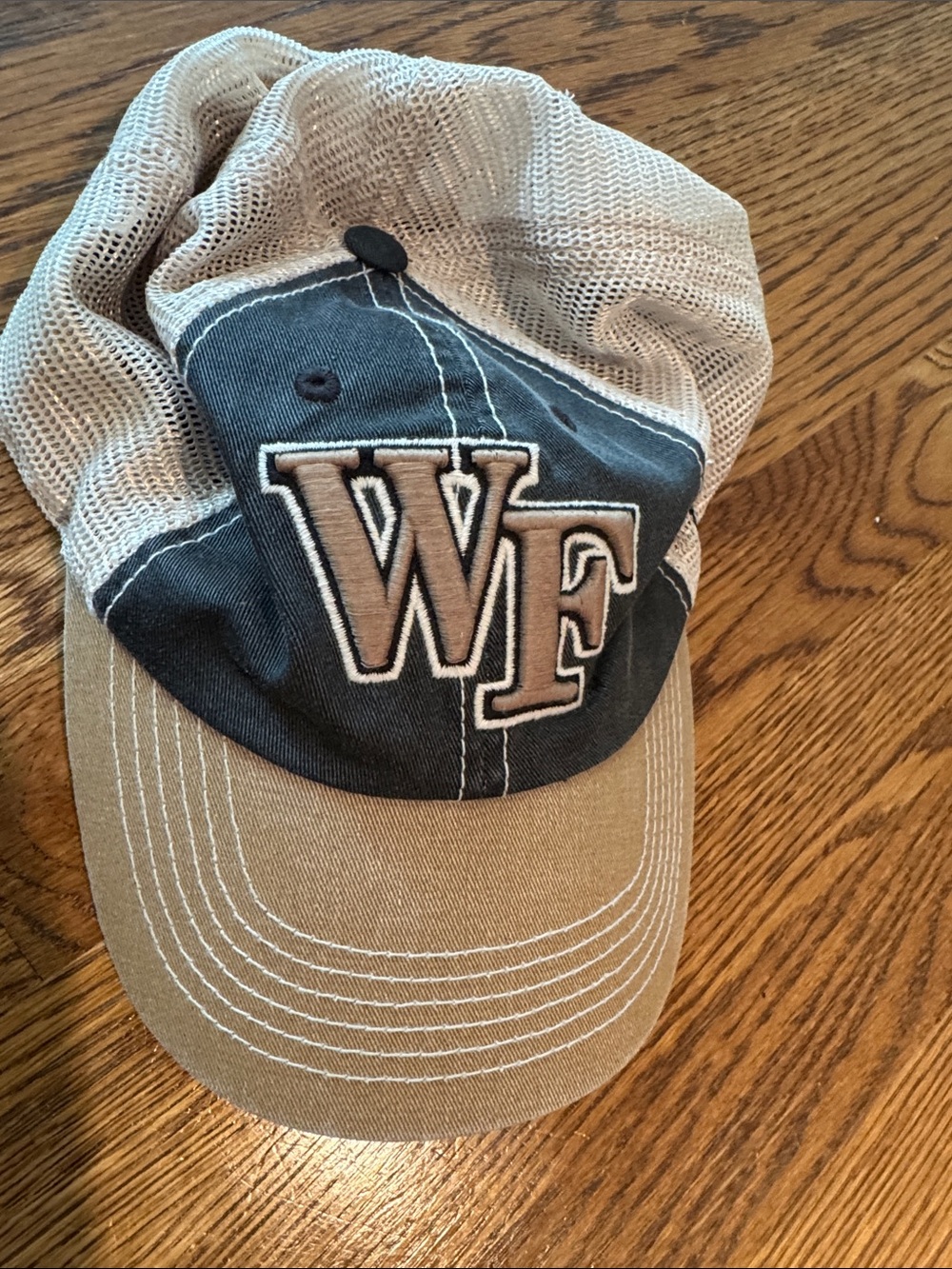 NEW WAKE FOREST collegiate Mesh Back Baseball Cap in Black and Tan/ adjustable